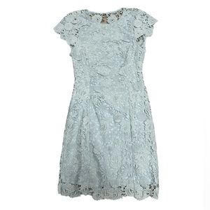 Lulu’s “Romance Language Light Blue Backless Lace Dress”. Size Small, Light Blue